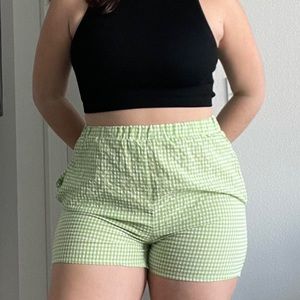 Green gingham shorts